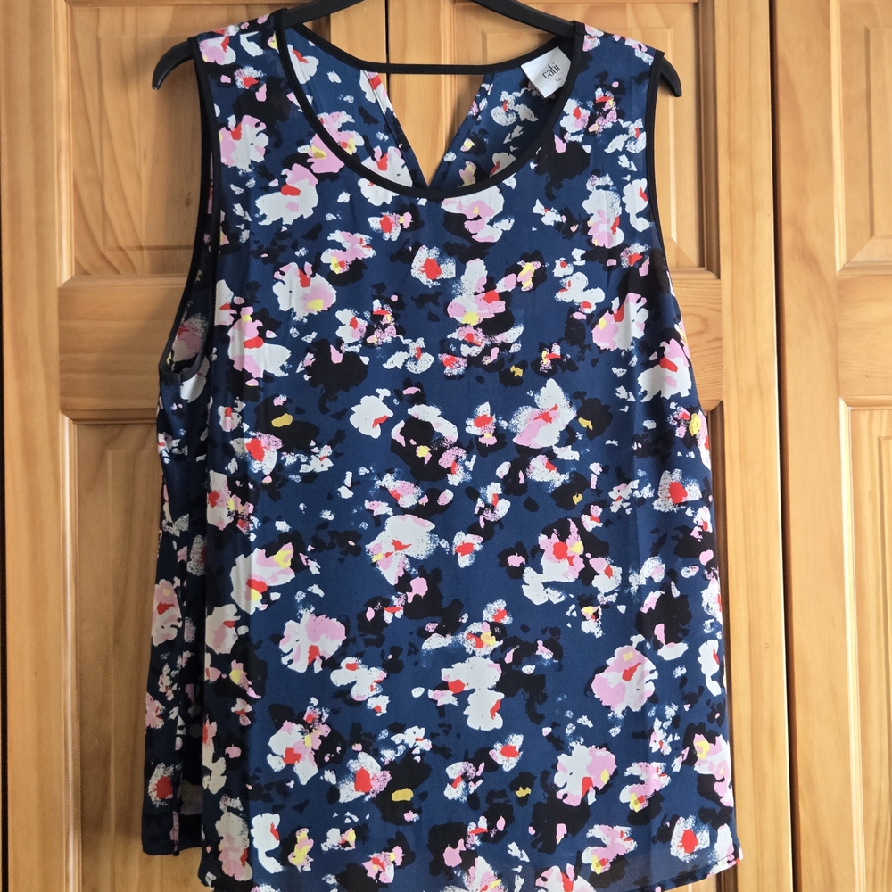 Cabi 4732 Floral Scoop Neck Blouse Sleeveless Top - Teal and Pink XL Fall 2024